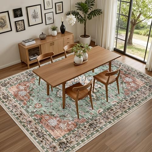 8x10 Area Rugs Living Room: Washable Rug for Bedroom Brown Green - Image 5