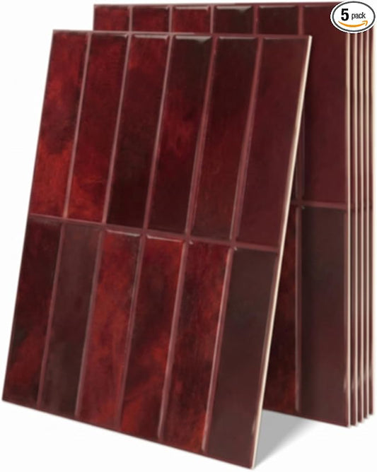 Peel and Stick Backsplash Tiles，3D Wall Panels Upgraded Thickened DIY 5-Pack, 12x9 (Burgundy Wood, 12”x9” 5pack) by Unknown