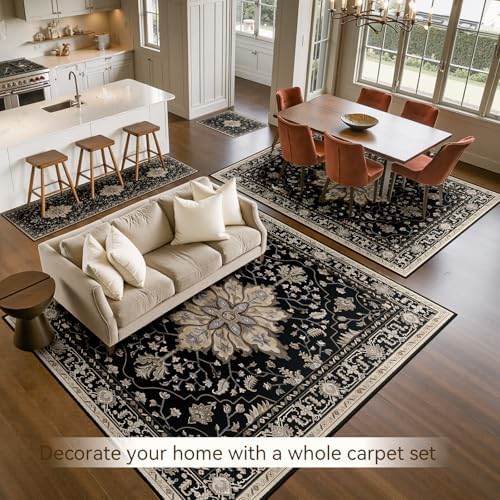 RELEANY Washable Area Rug, 6'x9', Black/Neutral - Image 2