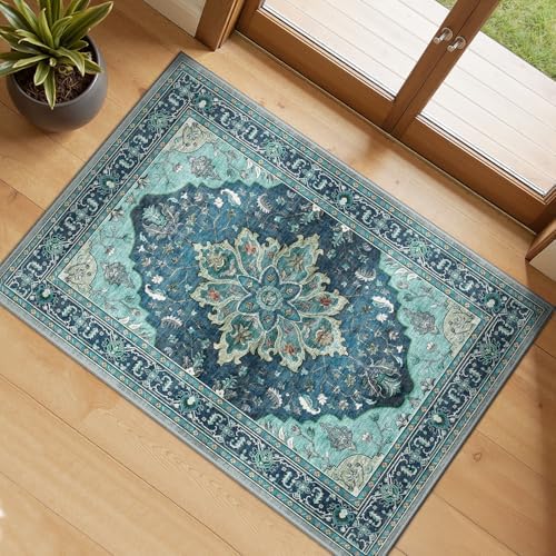 RELEANY Washable Area Rug, Small 2'x3', Teal by RELEANY