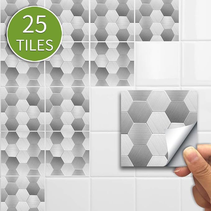 Alwayspon 25 Pcs Self-Adhesive Decal for Home Decor, Peel and Stick Wall Tile Sticker, Water-Proof Backsplash for Kitchen Bathroom, 6x6inch - Image 2