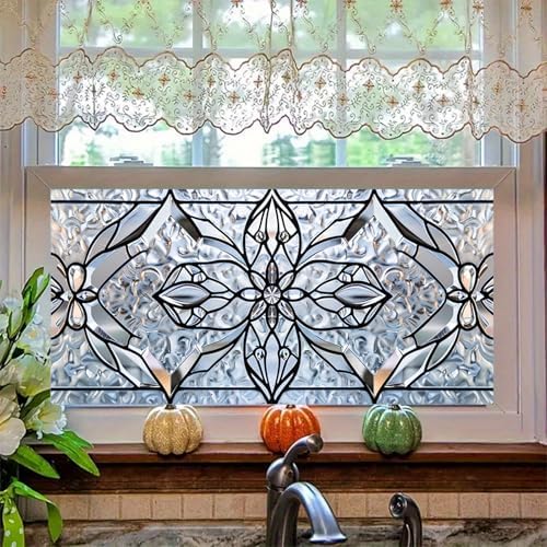HOMETITUTE Floral Stained Glass Privacy Window Film 39.3x17.7 Inch PVC by HOMETITUTE