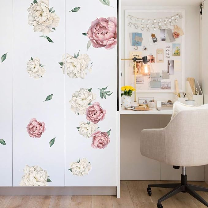 Peony Watercolor Wall Decals (Vintage Pink Watercolor) - Botanical Decor Sticker Flowers - Floral Bedroom Decals for Girls Room - Soft Flower Peonies Wall Decor Bedroom with Test Sample - Image 4
