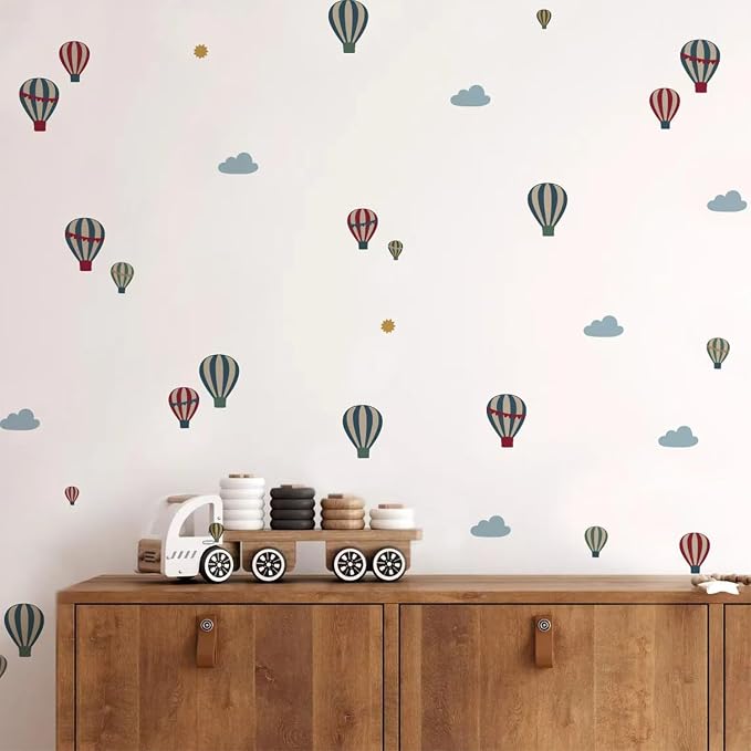 50pcs Hot Air Balloons Clouds Fabric Wall Stickers,Vibrant Self-Adhesive Wall Decals Easy Removable DIY Kids Room Toddlers Bedroom Nursery Decor by Liwo