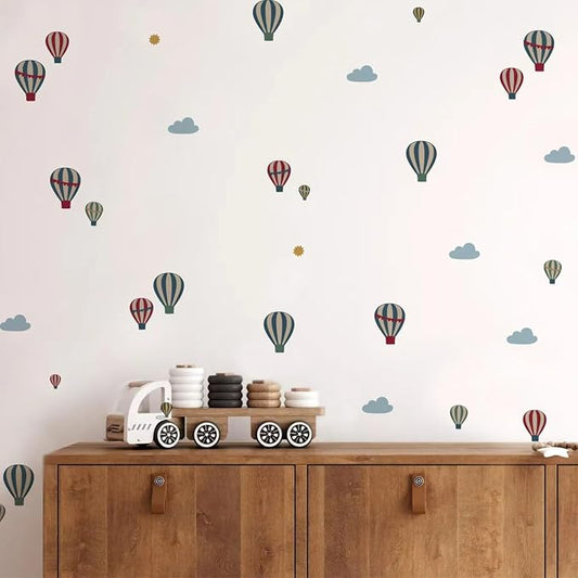 50pcs Hot Air Balloons Clouds Fabric Wall Stickers,Vibrant Self-Adhesive Wall Decals Easy Removable DIY Kids Room Toddlers Bedroom Nursery Decor by Liwo