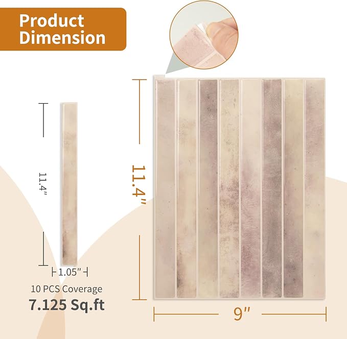 WOWSTAR 10-Sheet Thickened Peel and Stick Backsplash for Kitchen, Back Splashes Stick on Tile, Waterproof Wall Tiles, Yellow Jasper, 11.4in x 9in - Image 5