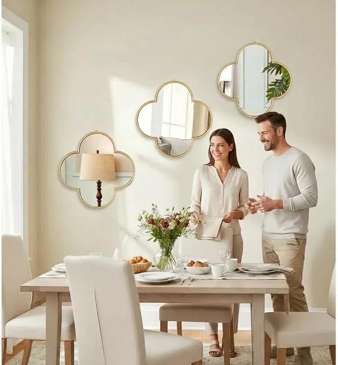 DECANIT Decorative Wall Mirrors Set of 3,Gold Clover Hanging Mirrors with Scalloped Frame for Living Room, Bedroom & Entryway, Accent Wall Decor - Image 3