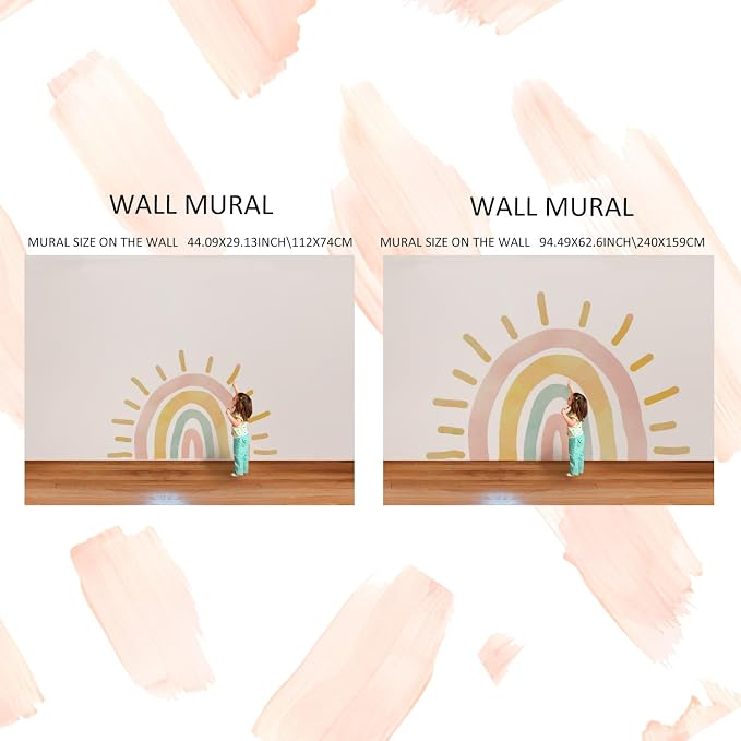 Extra Large Pastel Boho Rainbow Mural for Nursery and Classroom | 94.49" x 62.60" Calming Watercolor Texture Fabric Decal, Peel and Stick Huge Rainbow Wall Mural for Kids Room and Classroom - Image 4