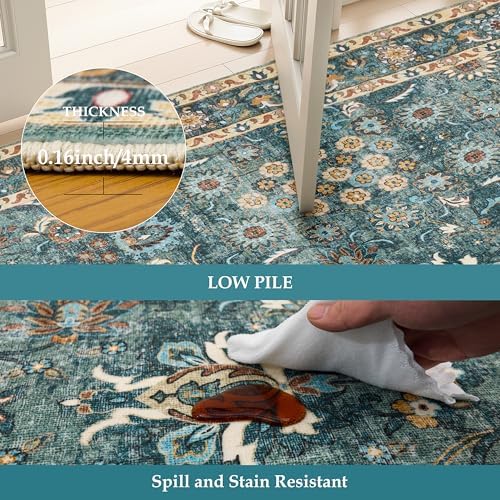 3x6 Washable Hallway Runner Rug, Non Slip Low Pile Vintage Rugs Green - Image 6