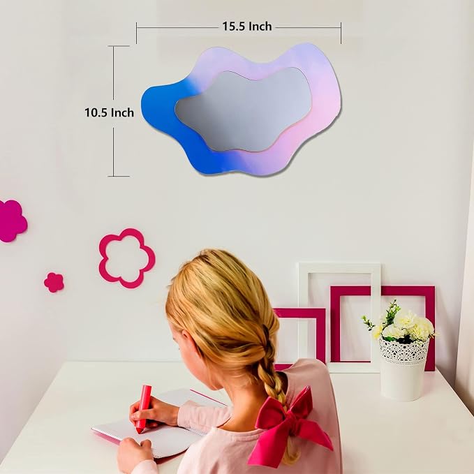 Irregular Wall Mirror Wavy Acrylic Rainbow Mirror Room Decor Aesthetic Mirrors Amorphic Vanity Retro Mirrors for Bedroom Living Room Bathroom Entryway Wall Decor ( Clouds Style, 15.5 x 10.5 Inches ) - Image 4