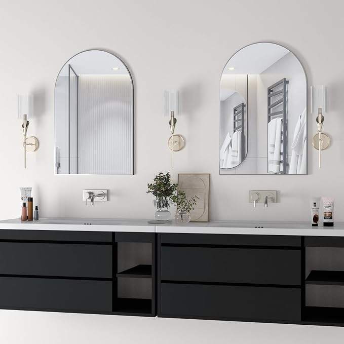 Wall Mounted Mirror, Arched Wall Mirror for Bathroom, 20"x30" Arch Bathroom Mirror with Metal Frame, 2 Pieces Silver Vanity Mirror Decor for Mantle, Bedroom, Entryway - Image 2