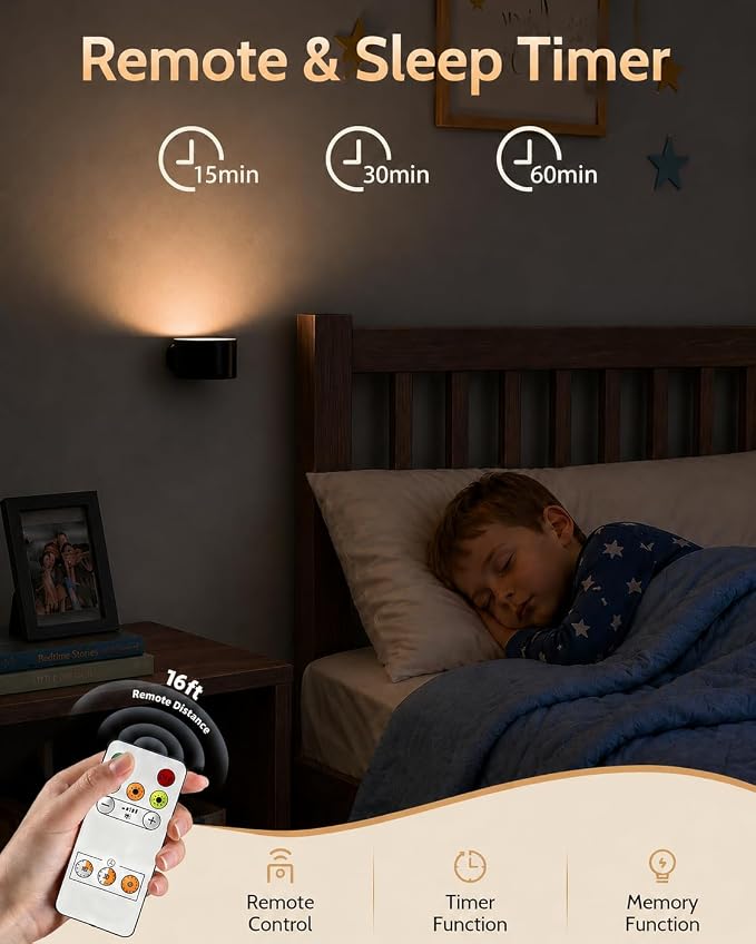 Rechargeable Wall Sconces with Remote, Magnetic Wall Lights, Black 1 Pack | 3 Color Temperatures, Remote and Touch Control, 360° Rotating and Dimmable for Living Room & Bedroom - Image 5