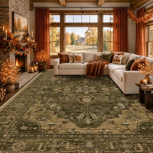 RELEANY Washable Area Rug, Large 9'x12', Brown/Dark Brown by RELEANY