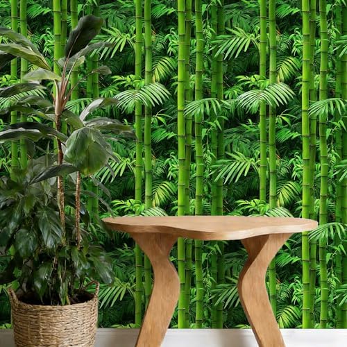 Vintage Green Bamboo Wallpaper Botanical Peel and Stick Wallpaper | Lush fresh green bamboo and palm foliage print, Removable waterproof vinyl wall covering, bedroom accent wall decor - Image 4