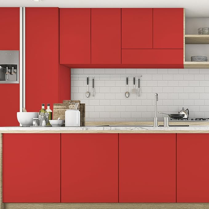 Red Peel and Stick Wallpaper Solid Red Contact Paper A Set of 15.7"x236" Matte Self Adhesive Waterproof Vinyl Roll for Wall Coverings,Cabinets,Countertops,Bedroom,Kitchen - Image 8