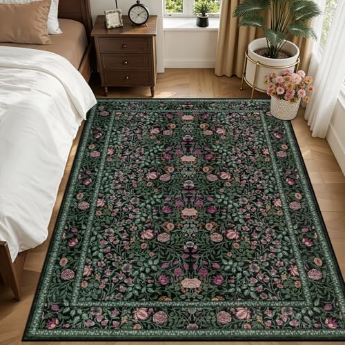 5x7 Area Rug Living Room: Soft Floral Washable Boho Carpet Green - Image 3