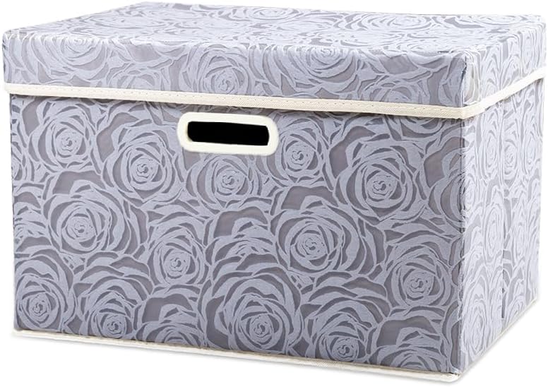 PRANDOM Collapsible Storage Boxes with Lids Fabric Decorative Storage Bins Cubes Organizer Containers Baskets with Cover Handles Divider for Bedroom Closet Living Room 14.9x9.8x9.8 Inch 1 Pack by Prandom