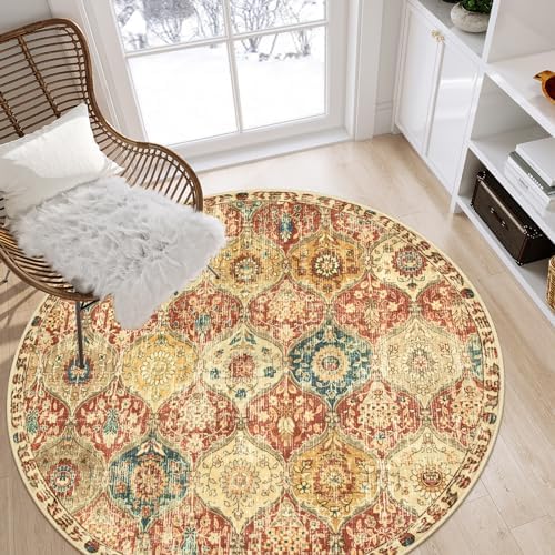 Lahome Moroccan Washable Round Area Rug, Round Rug 5ft Soft Non-Slip by Lahome