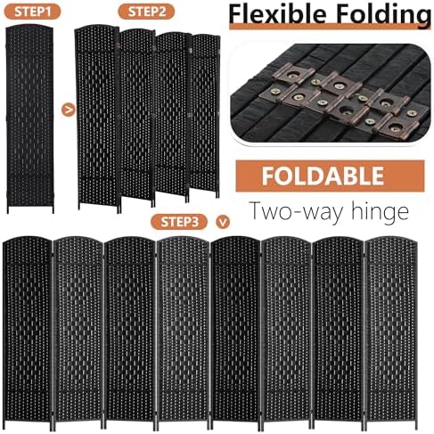 FDW Room Divider 8 Panel Folding Privacy Divider 6 Ft Indoor Wall Divider Portable Partition Wood Screen, Coal Black - Image 6