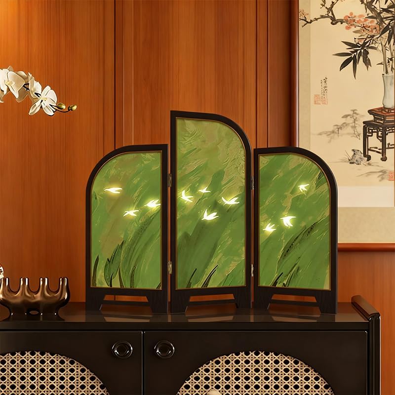 Tabletop Folding Screen, Green Flying Bird Desk Partition by YOOSART
