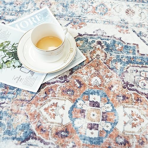 Hallway Washable Runner Rug - 2'6x14 Kitchen Rugs Entryway Rug Runner Vintage Soft Floor Mat Non Slip Indoor Farmhouse Carpet for Bathroom Living Room Bedroom (2'6''x14', Brick) - Image 4