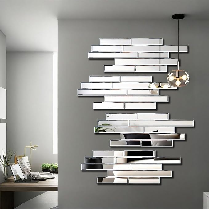 Artisan Set of 4 Silver Beveled Wall Decor Mirrors - 24x8 Inch Each, Creative Combination Design for Modern & Farmhouse Home Decor, Shatter-Resistant Glass with Wood Backing - Image 3