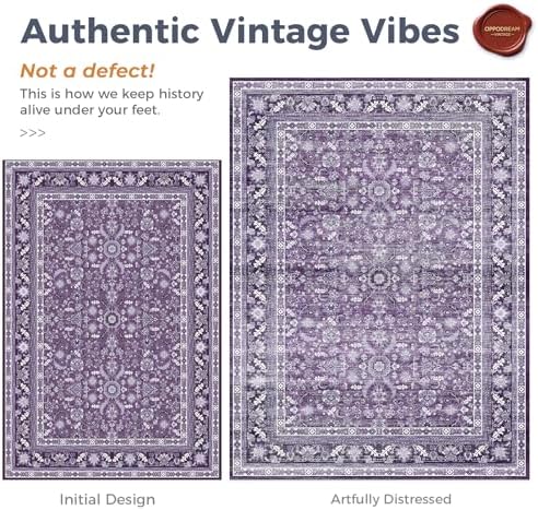 OPPODREAM Vintage Purple Area Rugs 2x12, Washable Rug for Living Room - Image 3