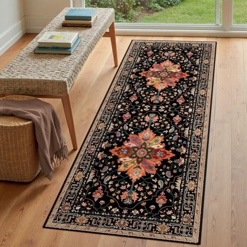 RELEANY Washable Area Rug, Runner 3'x6', Black/Colorful - Image 3
