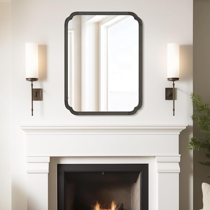WallBeyond 28" x 40" Rounded Corner Arch Wall Mirror with Wood Frame for Entryway, Living Room or Bedroom Home Decor - Light Woodgrain [28 x 40 inches, Black] - Image 4