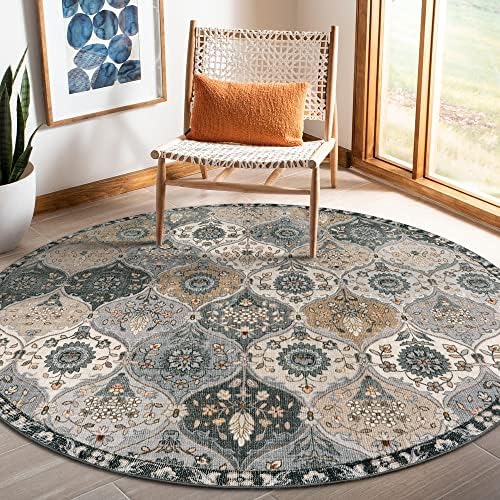 Lahome Moroccan Washable Round Area Rug, Soft Vintage Circle Round Rugs 6ft by Lahome