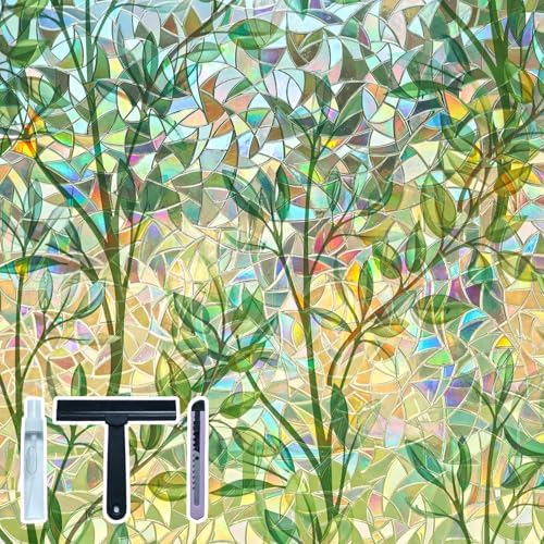 Window Privacy Film Stained Glass Rainbow Leaf 35.4 x 78.7 inches by ZHMRROAD