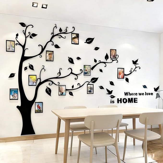 3D Tree Wall Stickers - DIY Photo Frame Tree Wall Decal Family Photo Frame Sticker Murals Wall Decor Living Room Bedroom TV Background Home Decorations (M:83 * 59in,Black Right) - Image 5
