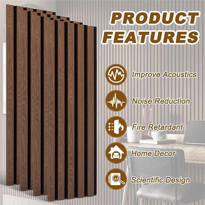 Wood Slat Acoustic Panels, 4 Pack 94.5"x7.9" (21ft²) 3D Wall Panels, Modern Fluted Sound Absorbing Wall Panels for Interior Wall Decor,Office,Home,Theater,Studio,Walnut - Image 6