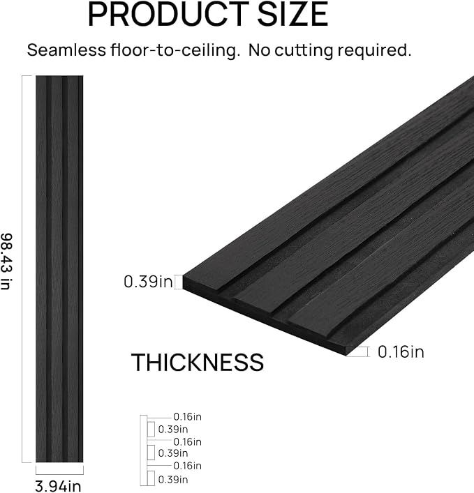 Black Peel and Stick PVC Slat Wall Panel, 4“x96” Self-Adhesive Thick Faux Wood Grain Wallpaper Panel, 3D Sound Proof Panels for Walls, Removable Wood Panels for Wall Peel and Stick for Accent Walls - Image 5