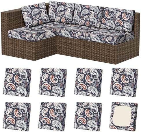 8Pcs Outdoor Cushion Covers, Stretch Patio Furniture Couch Chair Slipcovers by VORSHAPE