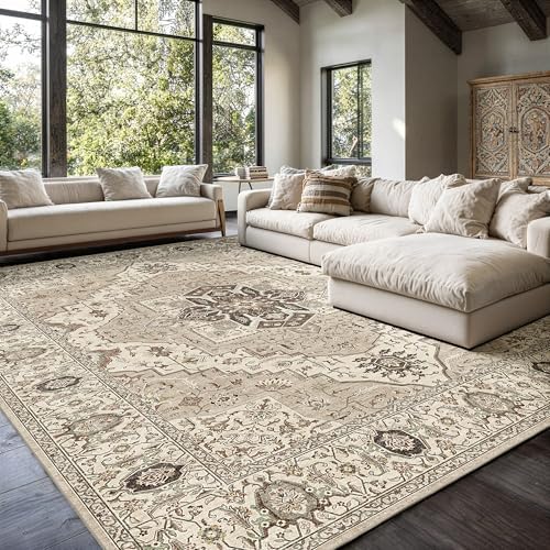 9x12 Bedroom Washable Area Rug,Vintage Low Pile Rugs - Image 3