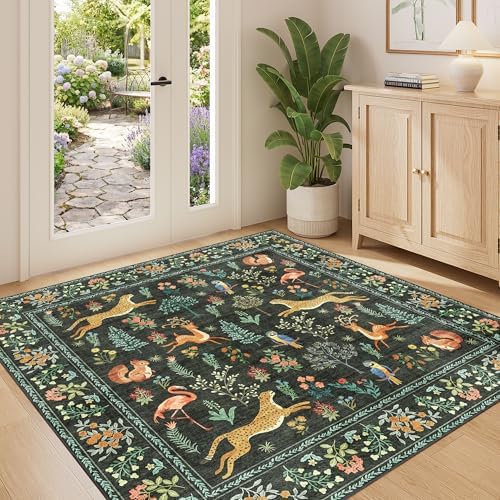 DUKINO 4x4 Square Area Rug, Washable Animal Rug for Entryway, Black by DUKINO