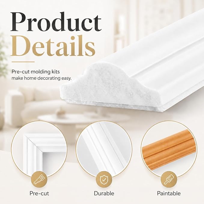 Accent Peel and Stick Wall Molding Kit Frame Pre Cut Moulding Panels | (50"x40"x20") White Self Adhesive Board and Batten Wall Panel kit Ready to Assemble Art Decorative Arch Wall Molding - Image 8