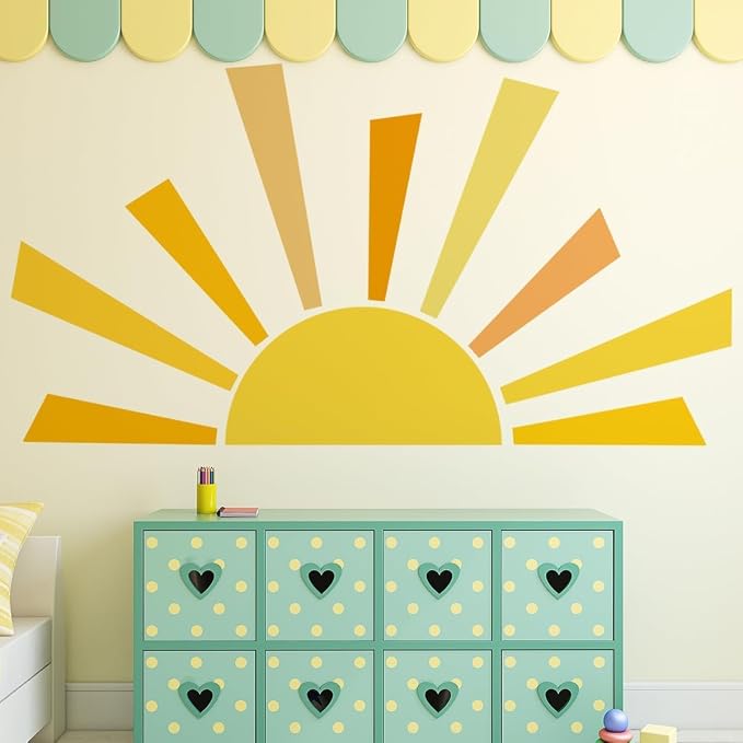 Denylo pro Boho Half Sun Wall Decal, 67.7x38.9 Inch, PVC, Yellow, Waterproof, Sun Pattern, Indoor, Single Use, Irregular Shape, Wall Decor - Image 2
