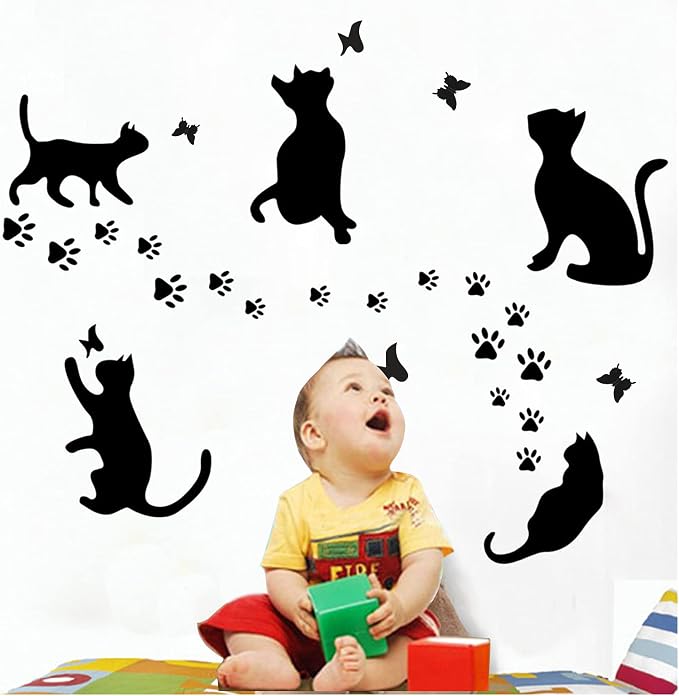 5 Pcs Black Cat Stickers Paw Patrol Party Wall Decal Butterfly Wall Decor, Removable Art Vinyl Door Decal Wallpaper for Family Bedroom Living Room Home Decorations - Image 8
