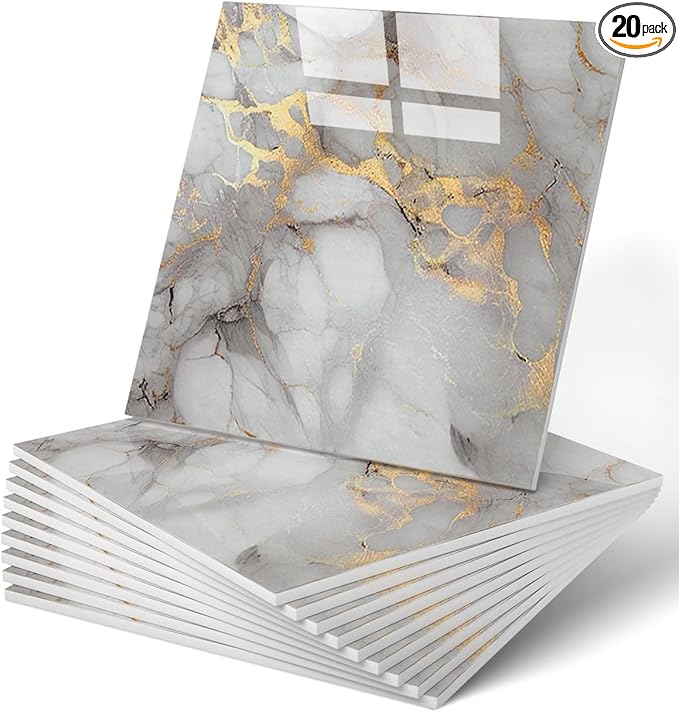 WADILE 20PC Waterproof Peel and Stick Wall Panels 11.8 x 11.8 Gold | Marble look, Self adhesive, PVC Panels, Lightweight Foam Wall Panels, Bathroom, Kitchen, Not Real Tile by WADILE
