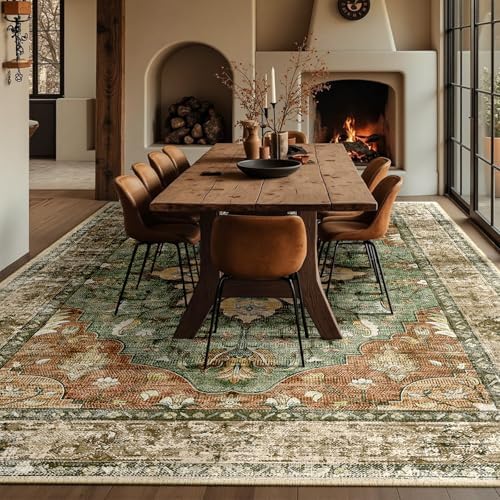 RELEANY Washable Area Rug, Large 10'x12', Brick/Brown/Green - Image 4