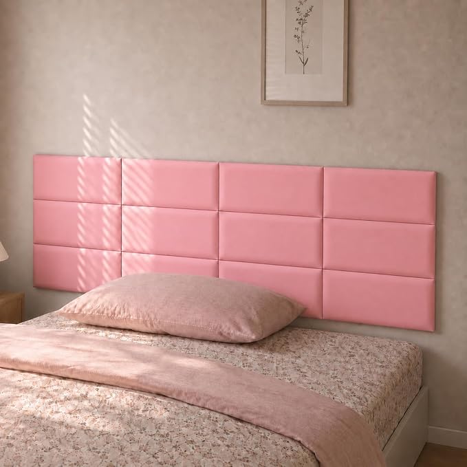 Anti Collision Wall Padding for Kids, Upholstered 3D Wall Panels | 4 Packs 7.8'' x 15.7'' Peel and Stick Headboard, Self Adhesive Wall Pads for Kids, Bedroom, Living Room, Pink - Image 3