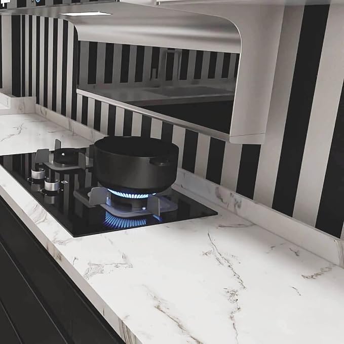 Black and White Striped Peel and Stick Wallpaper Self-Adhesive Removable Waterproof Wallpaper Wall Covering Cabinets Shelves Decorative A Set of 17.3"x300" - Image 8