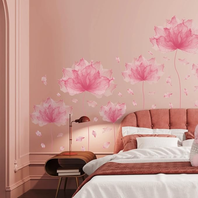 59.1'' x 49.6'' Flower Petal Wall Decal Floral Wall Sticker (Pink) | Removable waterproof peel and stick wall art for nursery, baby room, classroom, living room, bedroom, office and bathroom - Image 2