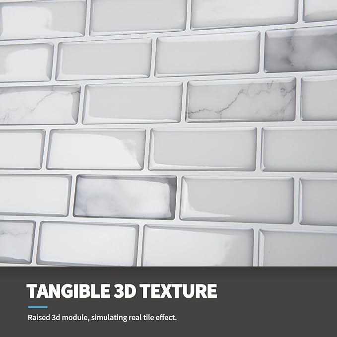 Art3d 10-Pack Peel and Stick Stone Backsplash Tile, 12" x 12", White Marble | Strong Adhesion, Lightweight, Cuttable, Waterproof, Fadeless, Crack Resistant, for Kitchen, Bedroom, Ideal for Recently Moved - Image 6