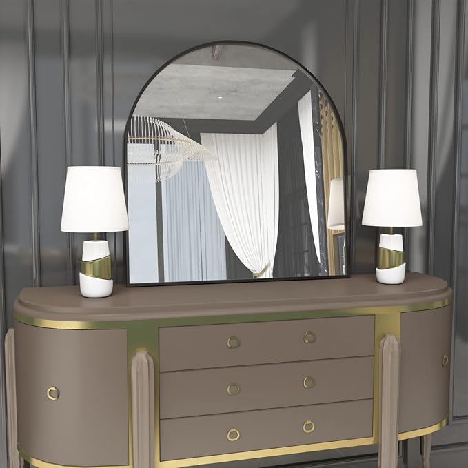 Wall Mounted Mirror, Arched Wall Mirror for Bathroom, 33.5"x29.5" Arch Bathroom Mirror with Metal Frame, Black Vanity Mirror Decor for Mantle, Bedroom, Entryway - Image 4