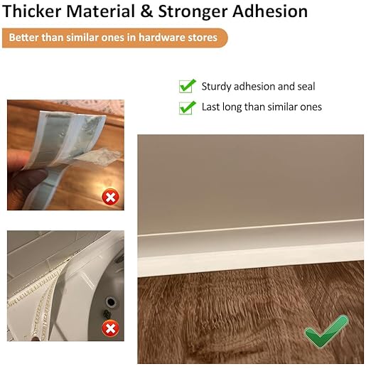 White Caulk Tape Self Adhesive Waterproof, Bathroom Peel & Stick Caulking Strip Floor Tile Wallpaper Toilet Tub Shower Wall Trim, DIY Project Renter Friendly Decor, Quick & Easy to Install in Minutes - Image 5