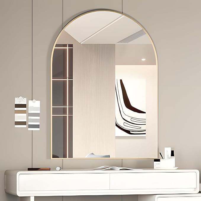 Arched Wall Mirror for Bathroom, 40"x30" Arched Mirror Wall Mounted Mirror with Metal Frame, Gold Vanity Mirror Decor for Mantle, Bedroom, Entryway, Living Room - Image 9