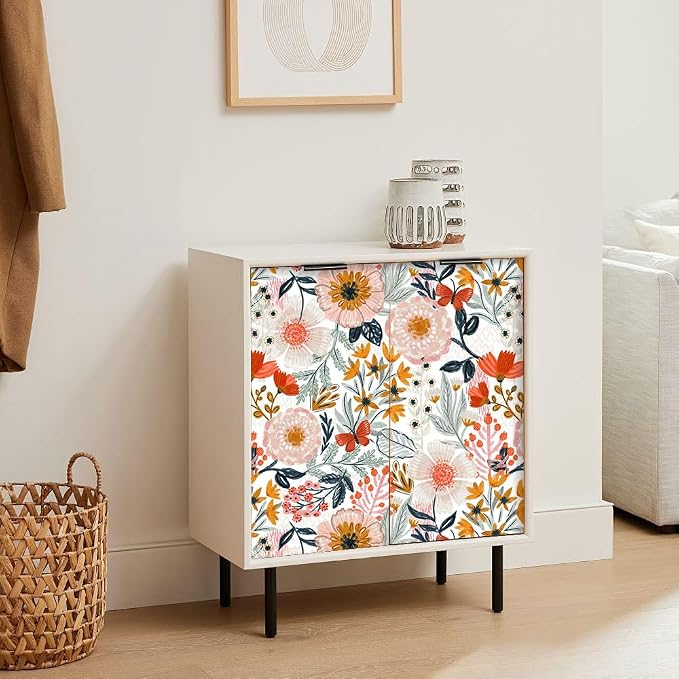 HAOKHOME Pink Floral Wallpaper Peel and Stick Botanical 17.3in x 32.8ft | Textured Boho Wall Paper Modern Renter Friendly Removable Flower White Orange Stick on Mural Bathroom Bedroom Accent Decor - Image 6